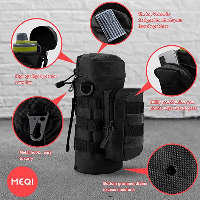 BAOTAC MOLLE Water Bottle Holder Metal Hook for Backpacking Tactical Bottle Pouch Carrier for Travel Hiking  Cycling trekking  school etc.